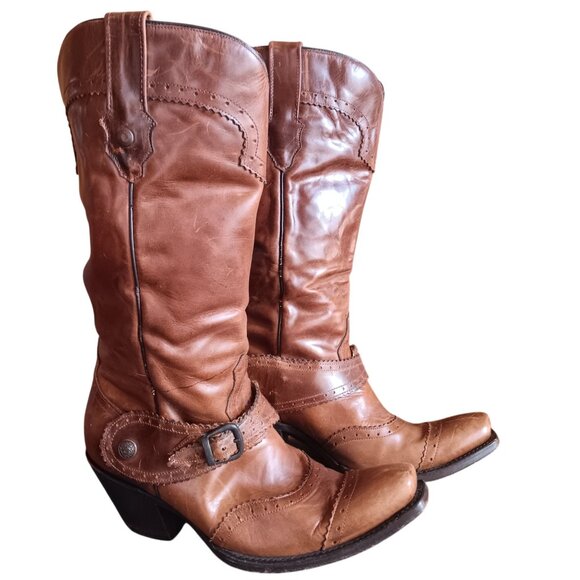 Womens Mexican Cowgirl Boots 9M Western Corral Buckle Stacked Heel Cowboy Mexico - Picture 2 of 14